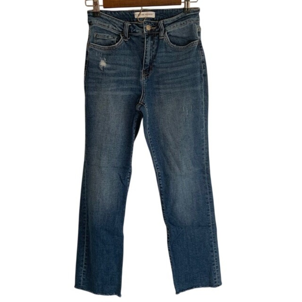 Flying Monkey Jeans 27 Raw Hem Ankle Straight Crop Stretch Denim Minimalist Chic